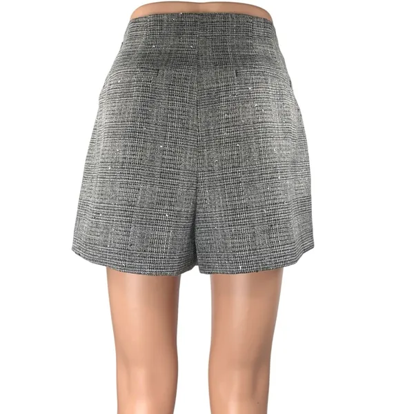 Express Gray Plaid Checkered Tweed High Waisted Mini Wrap Skort Skirt Size 6 - Image 3