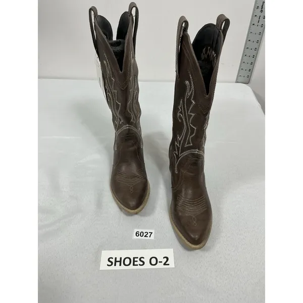 Womans Rollda Collection Pullon Midcalf Western Boots 6 Brown Embroidered Nwd - Image 4