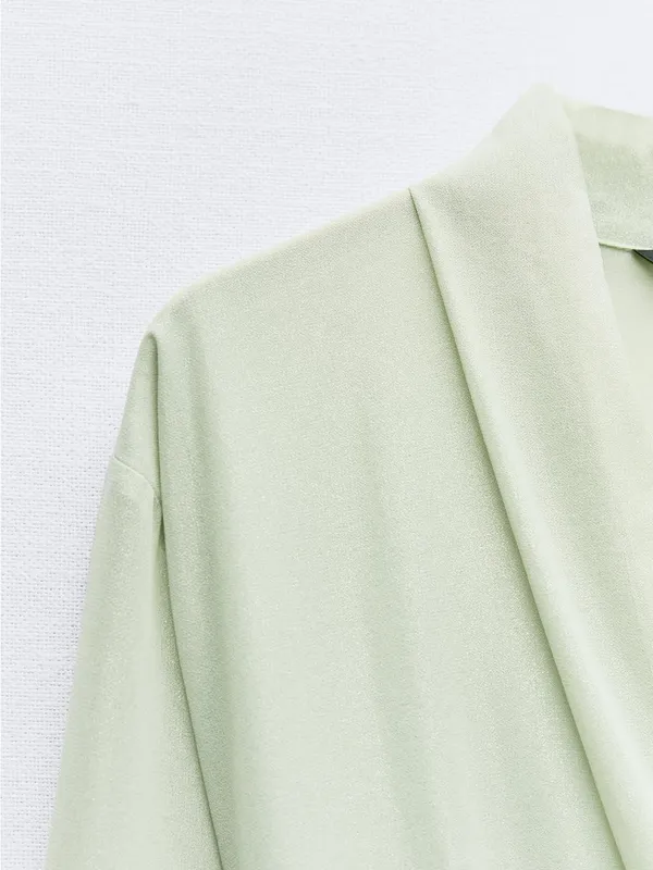 Zara Light Sage Green Wrap Robe Dress - Image 9
