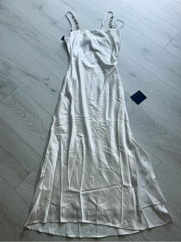 Lulu's White Satin Chain Strap,Slip Midi with Side Slit Size Medium - Image 5