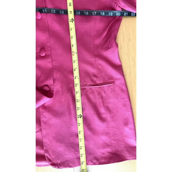 Vintage Marianna Womens 12 Hot Pink 100% Silk Short Sleeve Blazer Jacket 90s - Image 6