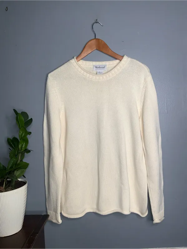 Westbound Women's Cream Cotton Crewneck Sweater Medium - Image 2