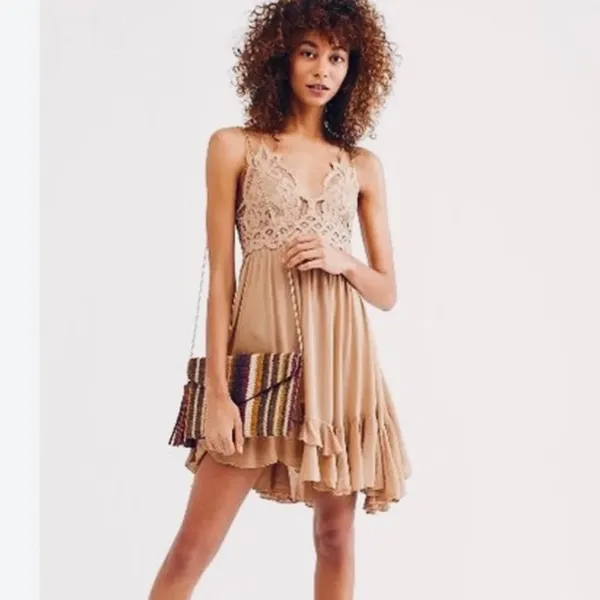 Free People Adella Elegant Lace Trim Beige dress NEW without Tags - Image 2
