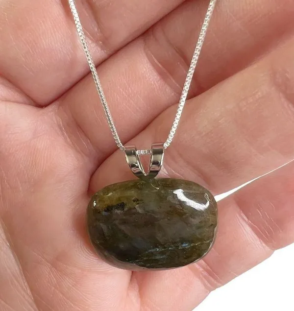 Green & Blue Square Glass Pendant Sterling Silver Box Chain Necklace - Image 4