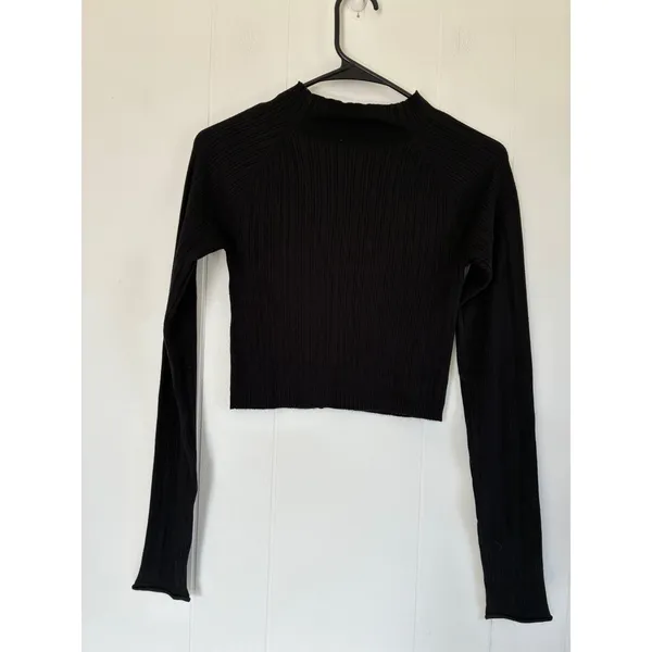 NWT Garage Jet Black Ribbed Mock Neck Crop‎ Bodycon Sweater NWT Size Medium - Image 4