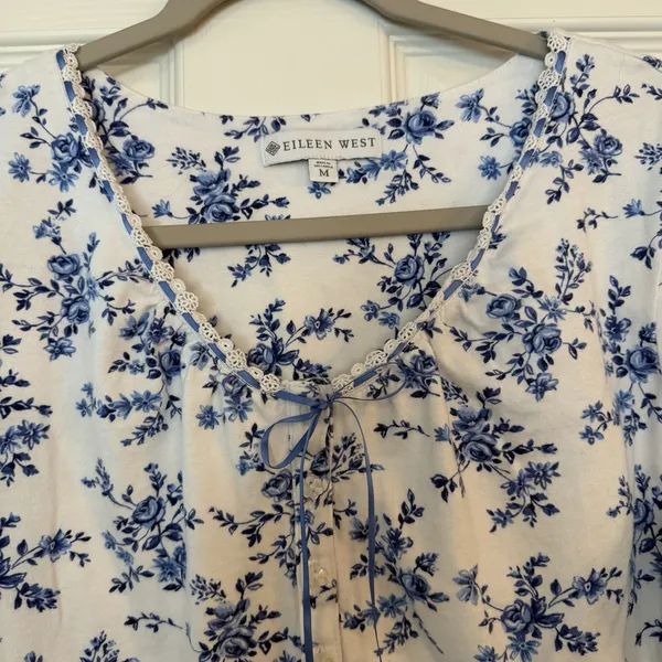 Eileen‎ West Nightgown M Floral 100% Cotton Flannel Cottagecore Grannycore Warm - Image 2