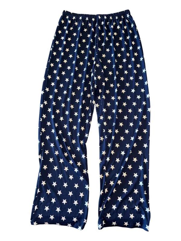 Women’s White Long Sleeve Pajama Top with Navy Star Pocket & Navy Star Pants - Image 3