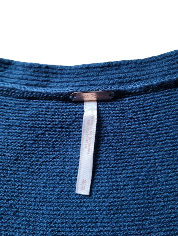 Free People Criss Cross Sweater Tunic Navy Blue Knit Linen Blend Size M Medium - Image 4