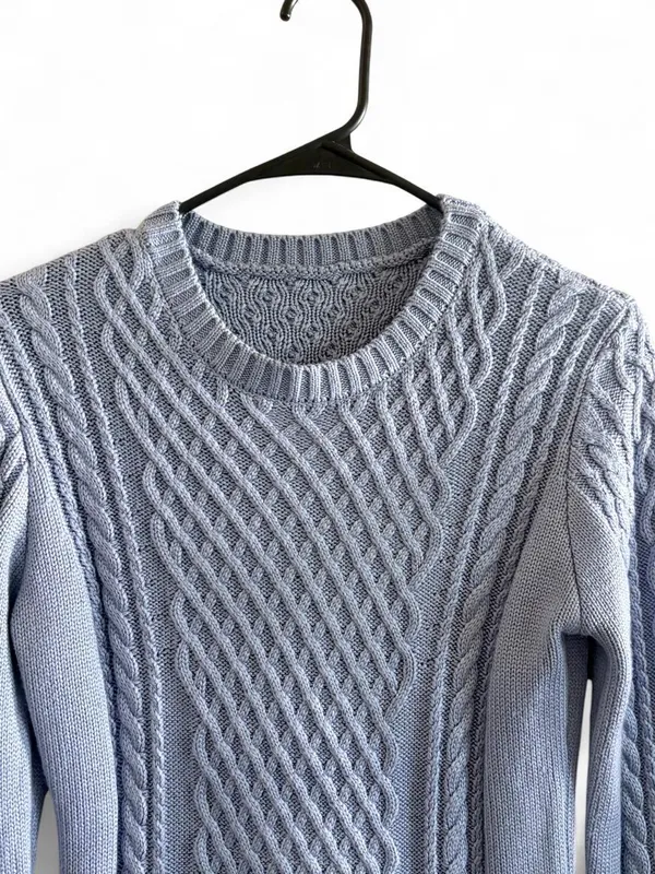Women's Lt Blue Cable Knit Crewneck Sweater - Sz S - Image 3