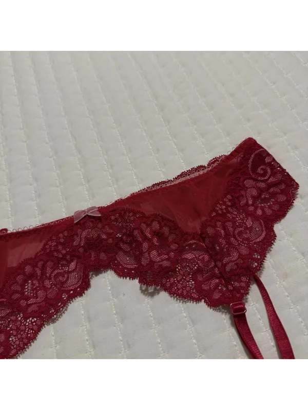 Victoria’s Secret Red Lace & Mesh Garter Belt Lingerie Sz XS Extra Small - Image 3