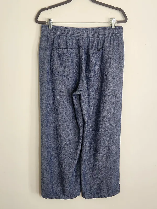 Old Navy Blue Linen Blend High Rise Cropped Wide Leg Pants Size Medium - Image 3