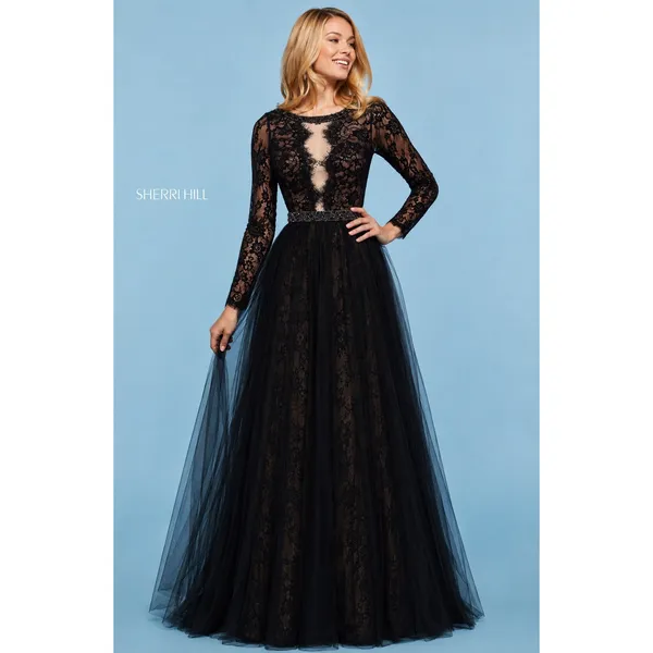 Sherri Hill 53565 Black Lace Open‎ Back Gown Size 4 NWT $750 - Image 2