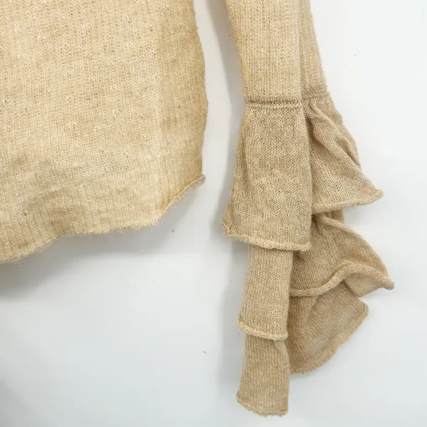 Zara Womens Beige‎ Ruffle Bell Sleeve Romantic Wool Alpaca Blend Knit Sweater L - Image 3