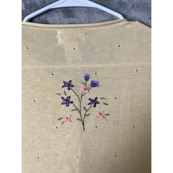 Vintage Cottagecore Yellow Floral Embroidered Cardigan Soft Girl Grandpa Core MD - Image 5