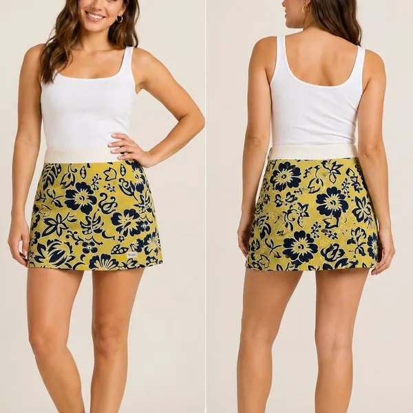 Speedo Swim Skirt Women XL Yellow Floral Board Skirt Hibiscus Print Vintage Y2K - Image 2