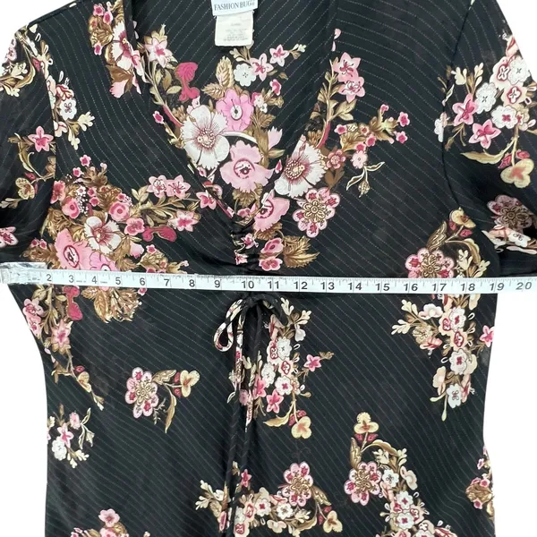 Fashion Bug Vintage 90s Floral Babydoll Top L Cinched Bust Y2K Romantic Fairy Grunge Blouse - Image 5