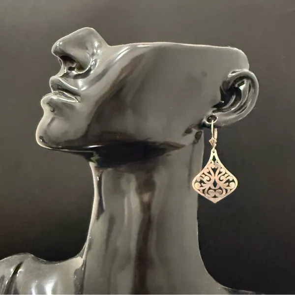 925 Sterling Silver Cut-out Filigree Arabesque Design Dangle Earrings - Image 2