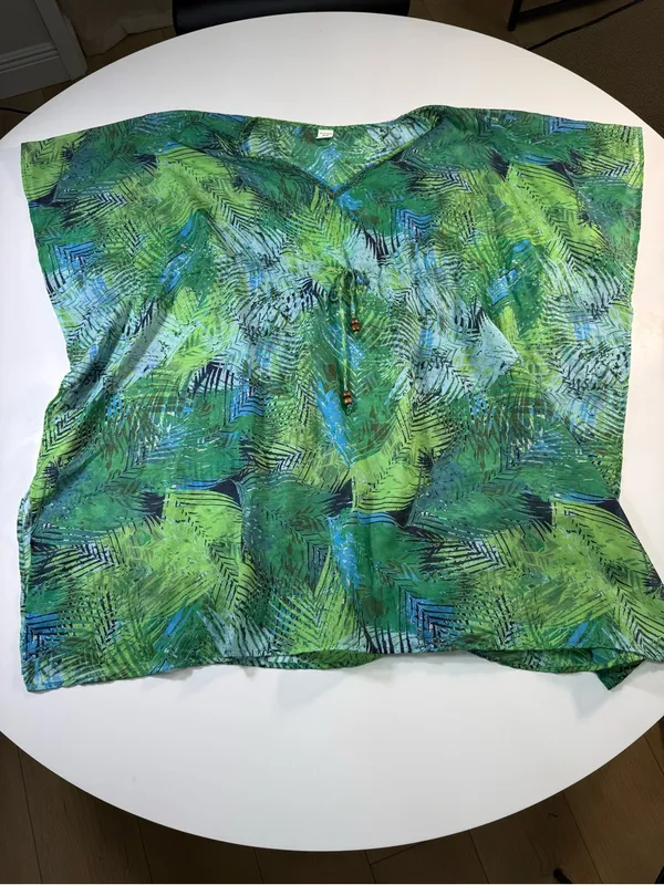 Green Tropical Beaded V-Neck Swim Cover-Up Tunic - Image 2