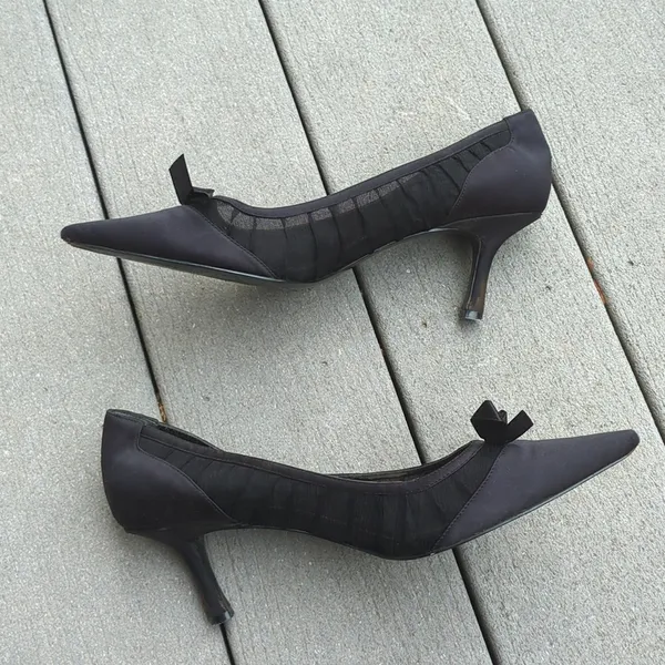 Metaphor Satin and Mesh Pointed Toe Heels with Bow - Image 7