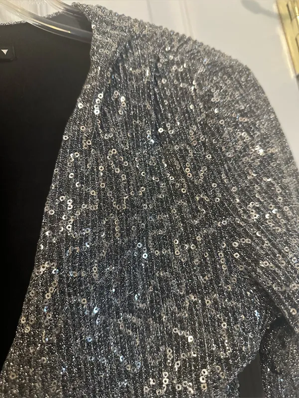 Zara Metallic Silver Twist-Front Long-Sleeve Crop Top - Image 6