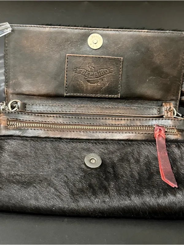 FREEBIRD By Steven Lola Black Calf Hair Leather Wallet Clutch Crossbody Bag - Image 4