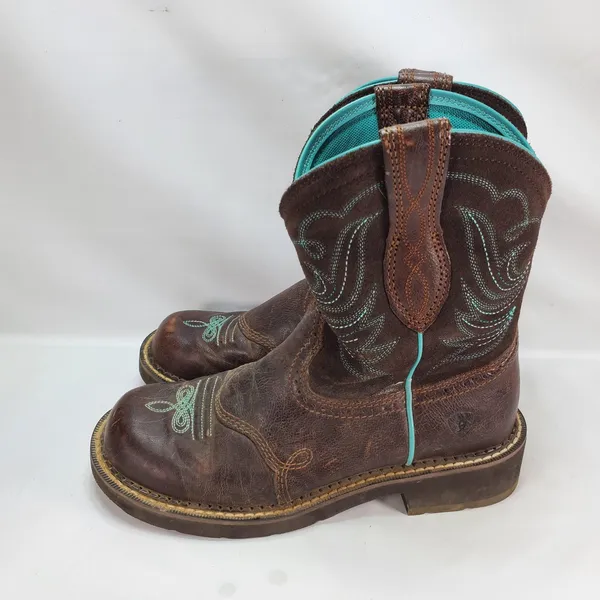 Ariat Fatbaby Heritage Boots Women 7.5 B Brown Teal Leather Western 10016238‎ - Image 2