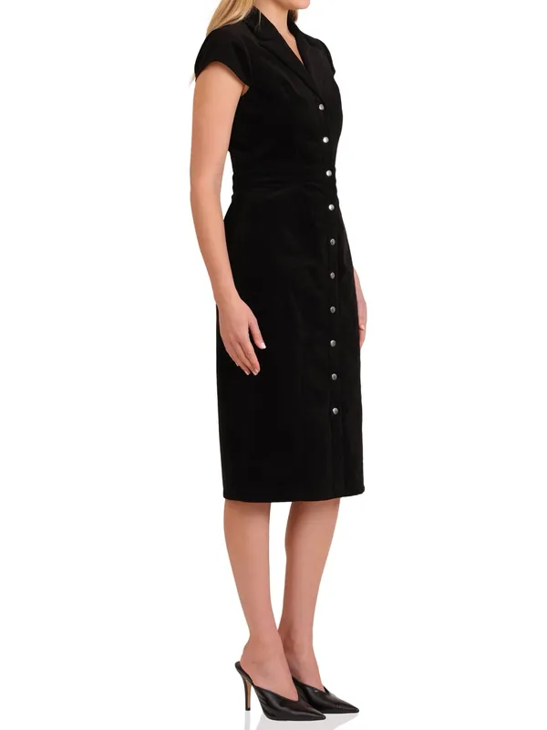 Avec Les Filles Women’s Black Corduroy Button Front Short Sleeve Midi Dress Sz 6 - Image 13