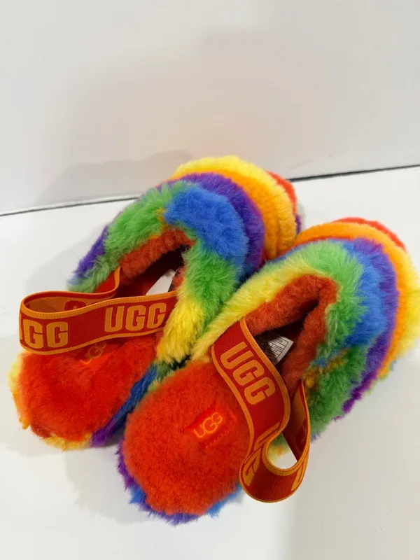 UGG Fluff Yeah Slide Rainbow Multi Color Shearling Slingback Sandal Size 7 Women - Image 10