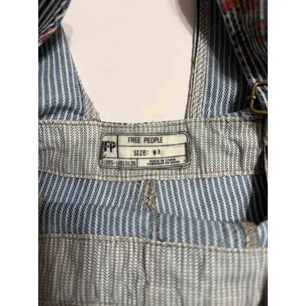 Free People Floral Hickory‎ Stripe Denim Shortalls Blue White Pinstripe Size 8 - Image 3