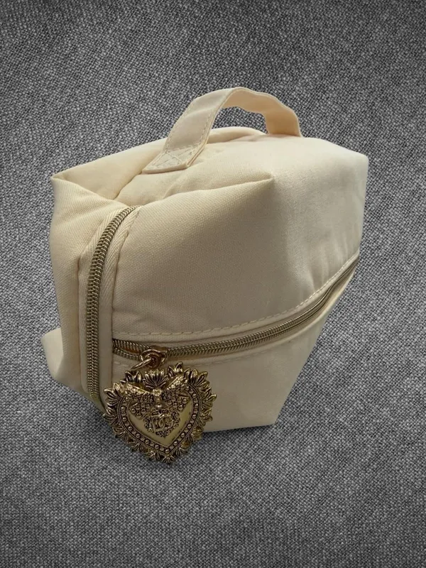 Dolce & Gabbana Devotion Cream Cosmetic Pouch With Gold Heart Charm - Image 4