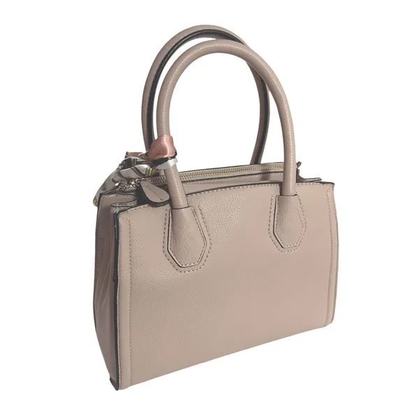 ALDO Womens Taupe Tan Satchel Handbag Structured Tote Shoulder Purse Scarf Charm - Image 3