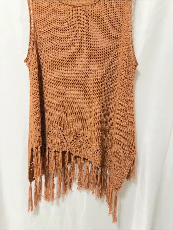 Fore Ellie Sleeveless Knit Crochet Fringe bottom top-medium - Image 4
