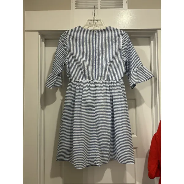 Women’s Size Small Blue Striped Bell Sleeve Fit & Flare Casual Game Day Modest - Image 7