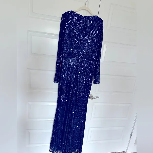 Mac Duggal Ieena Long‎ Sleeve Sequined Gown in Midnight Blue- NWT - Image 8