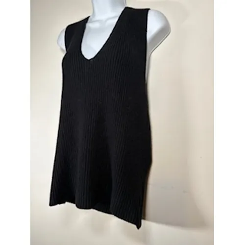 LULUS Sweater Vest Medium Black Ribbed V-Neck‎ Knit Minimalist Layering Chic - Image 2
