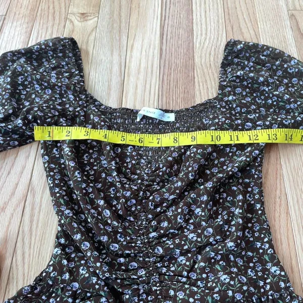 Altar'd State Cottagecore Floral Top Womens XS Brown Ruched Tie Front Bell Sleeves Feminine - Image 4