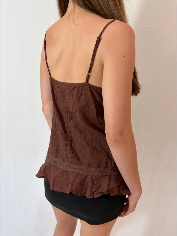Xhilaration Brown Boho Beaded Babydoll Y2K Cami - Image 3