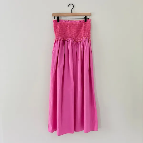 Pomander Place Tuckernuck fuchsia Strapless Jessie Dress Smocked Cotton Size L - Image 3