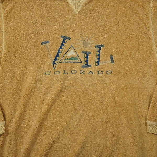 Vintage Vail‎ Colorado Terry Cloth Cotton Crewneck Sweatshirt Mustard Yellow - Image 2