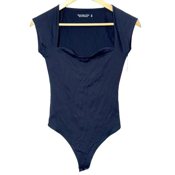 NEW Abercrombie & Fitch Black Nylon Sweetheart Cap Sleeve Bodysuit Top Size XS - Image 3