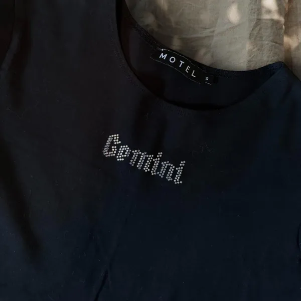 Motel Rocks Tiney Crop Tee Gemini Black Diamante - Image 3