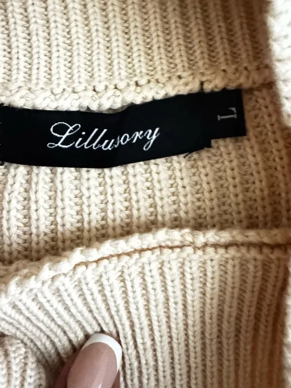 Lillusory Cotton Beige Knitted Cozy Neutral Knit Sweater Dress Size Large A1 - Image 8