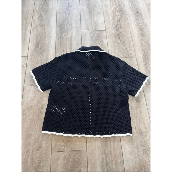Abercrombie & Fitch Crochet Short Sleeve Polo Sweater - Image 6