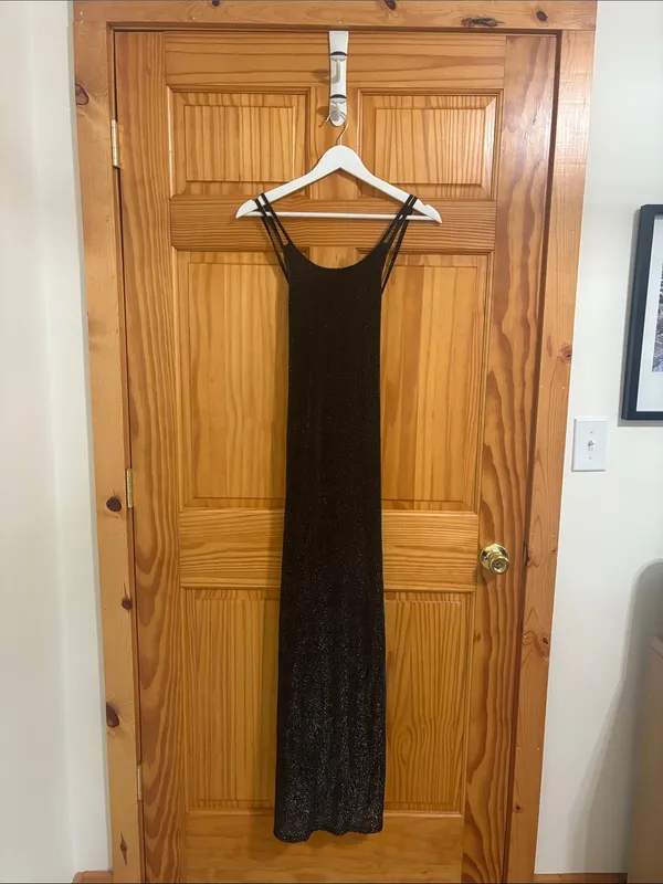 Maurices Vintage Y2k 90s Size 12 Black Glitter Open-Back Formal Prom Dress - Image 2
