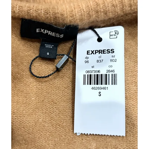 Express Sweater Womens S Tan Novelty Button‎ Off The Shoulder Oversized NWT - Image 7