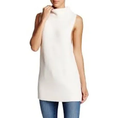 Free People M Isla Ottoman‎ Sweater Slouchy Sleeveless Ivory Tunic Turtleneck - Image 4