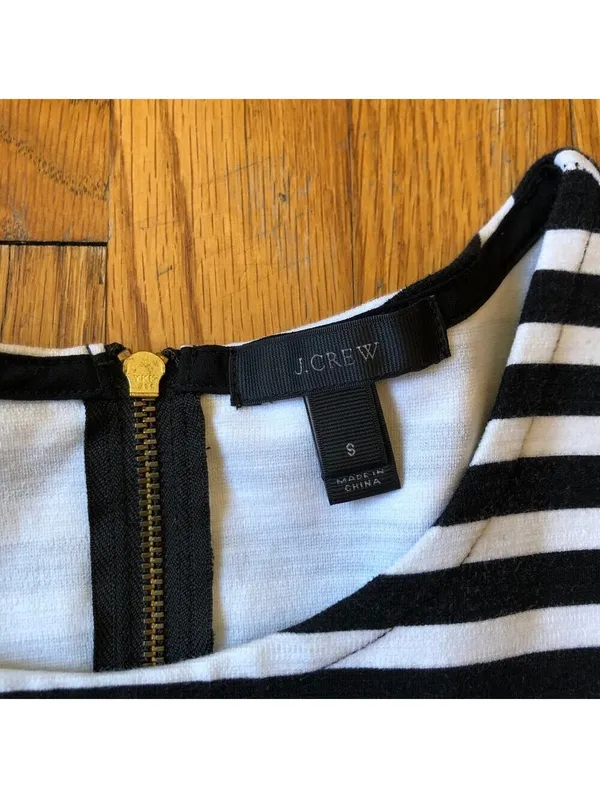 J. Crew NWOT Women's Short Sleeve Black White Striped Cotton Tunic Dress Size S - Image 2