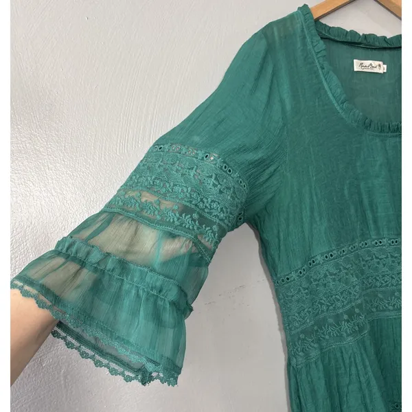 Rose Bud Alana Dress Size Medium Green Whimsigoth Fairy Embroidered Lace Sheer - Image 5