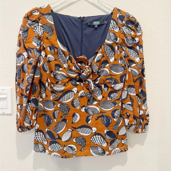 ANTHROPOLOGIE EVA FRANCO Tropical Birds‎ Blouse Sweetheart Neckline Puff Sleeve - Image 3