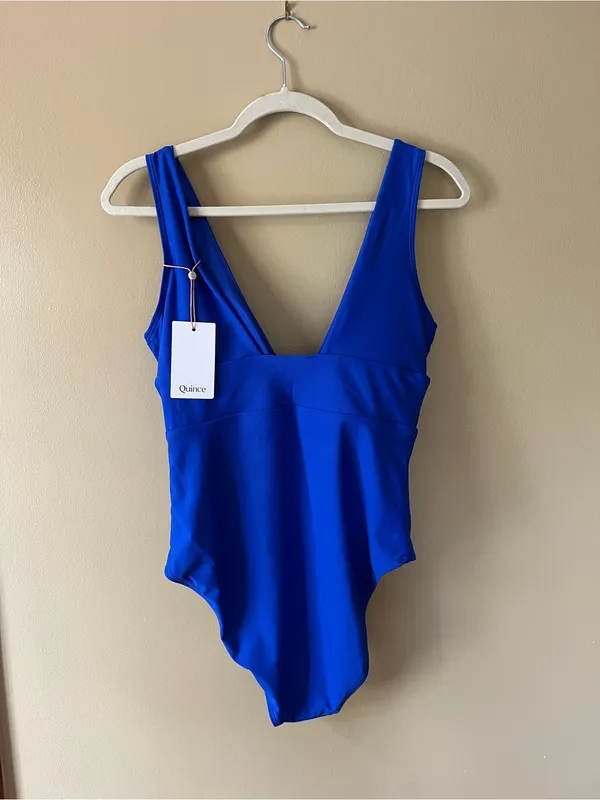 Quince Deep V One-Piece Swimsuit in Cobalt Blue - Image 7